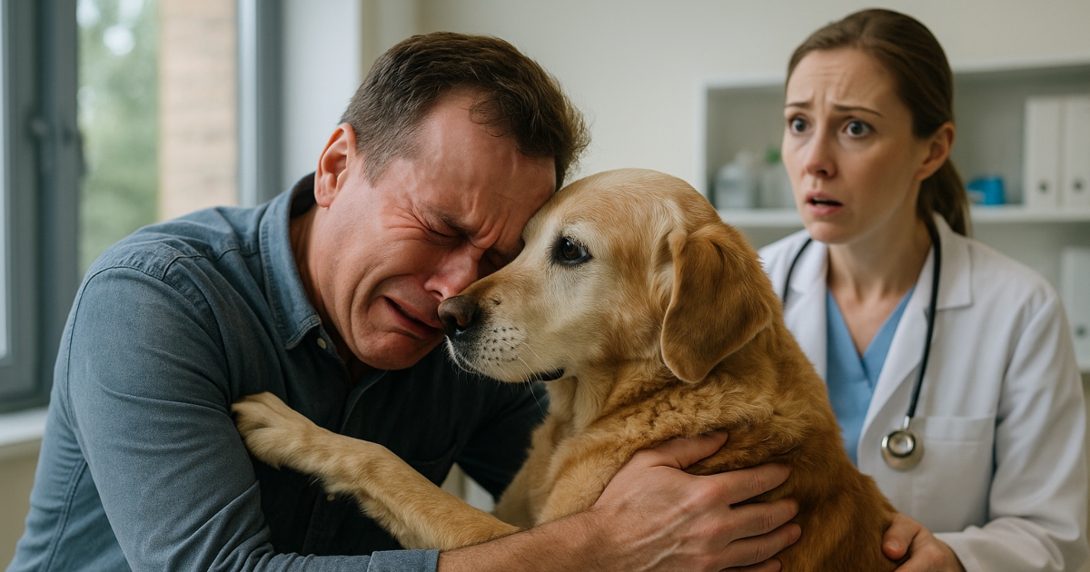 El a cerut câteva minute pentru a-și lua rămas bun de la câinele său aflat pe moarte — și atunci veterinarul a observat ceva incredibil.