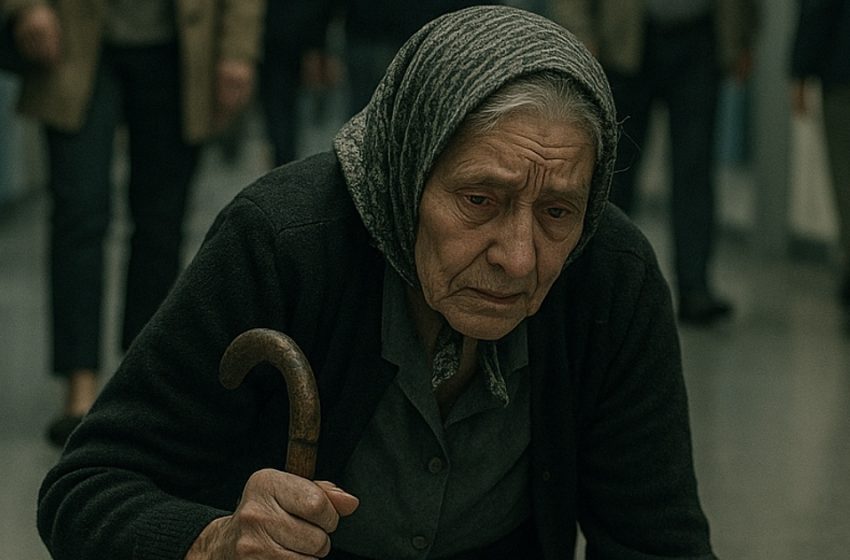  Bunica a căzut în mijlocul magazinului. Toți oamenii doar priveau, iar doar o fetiță s-a oprit să o ajute.