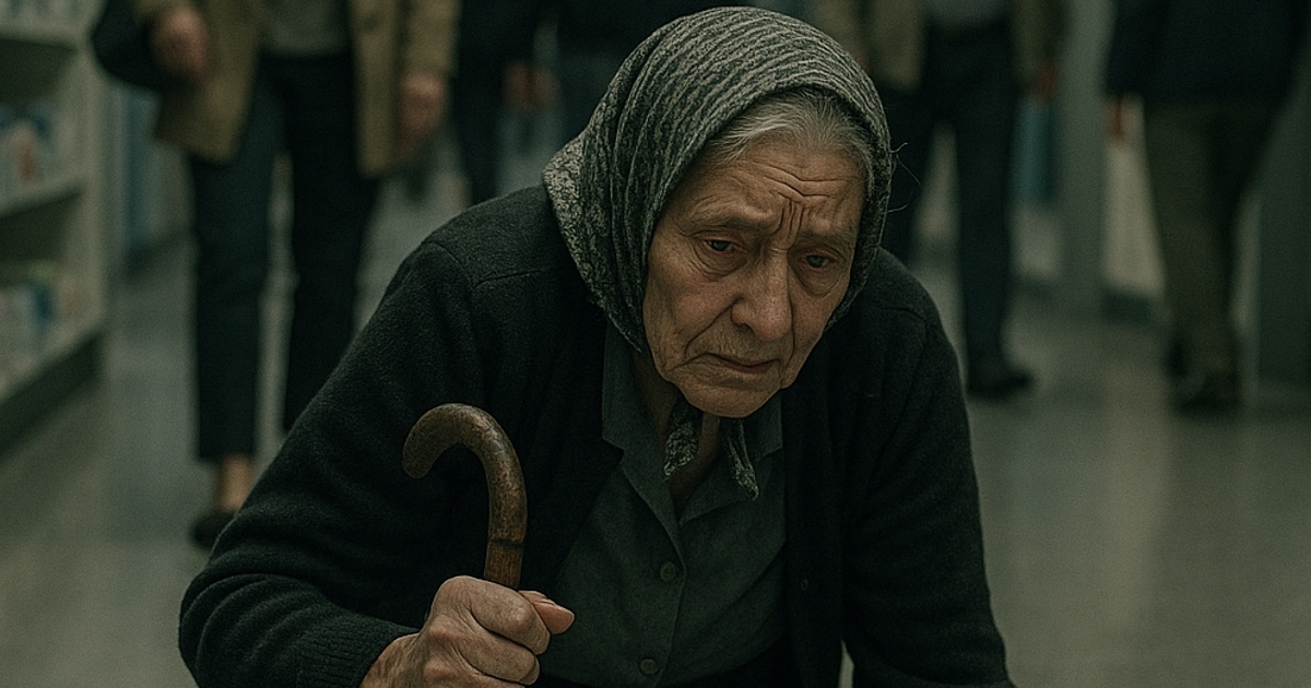 Bunica a căzut în mijlocul magazinului. Toți oamenii doar priveau, iar doar o fetiță s-a oprit să o ajute.